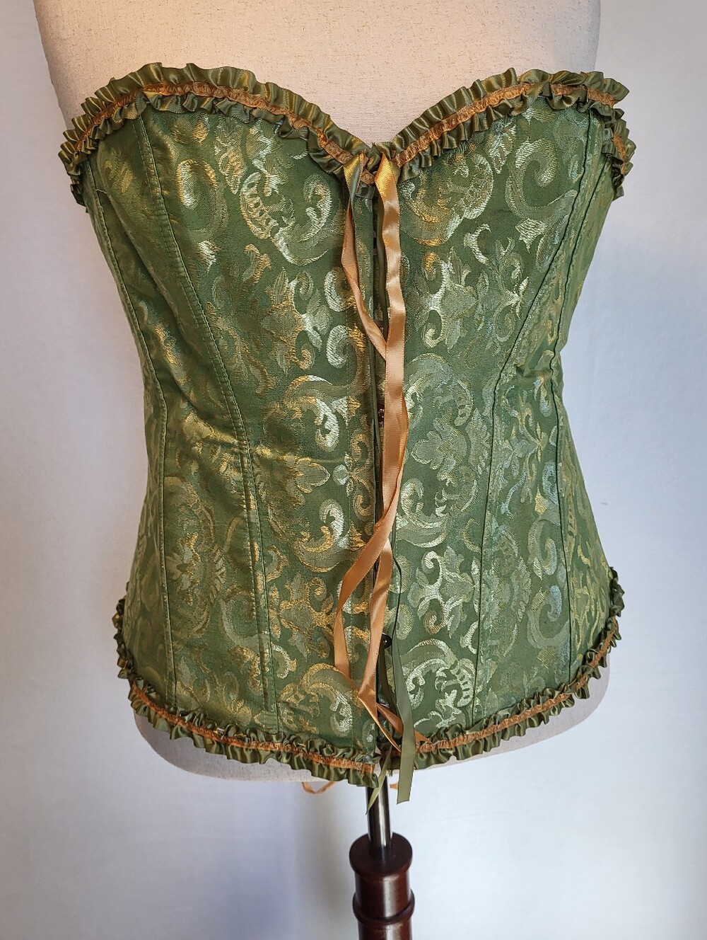 Womens Overbust Green Jacquard Corset